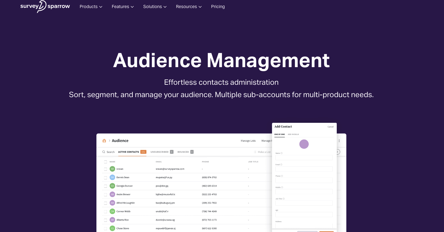 Import contacts, create custom lists based on user profiles.
