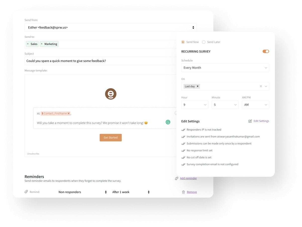 Schedule and send automated pulse surveys easily with enterprise survey software.