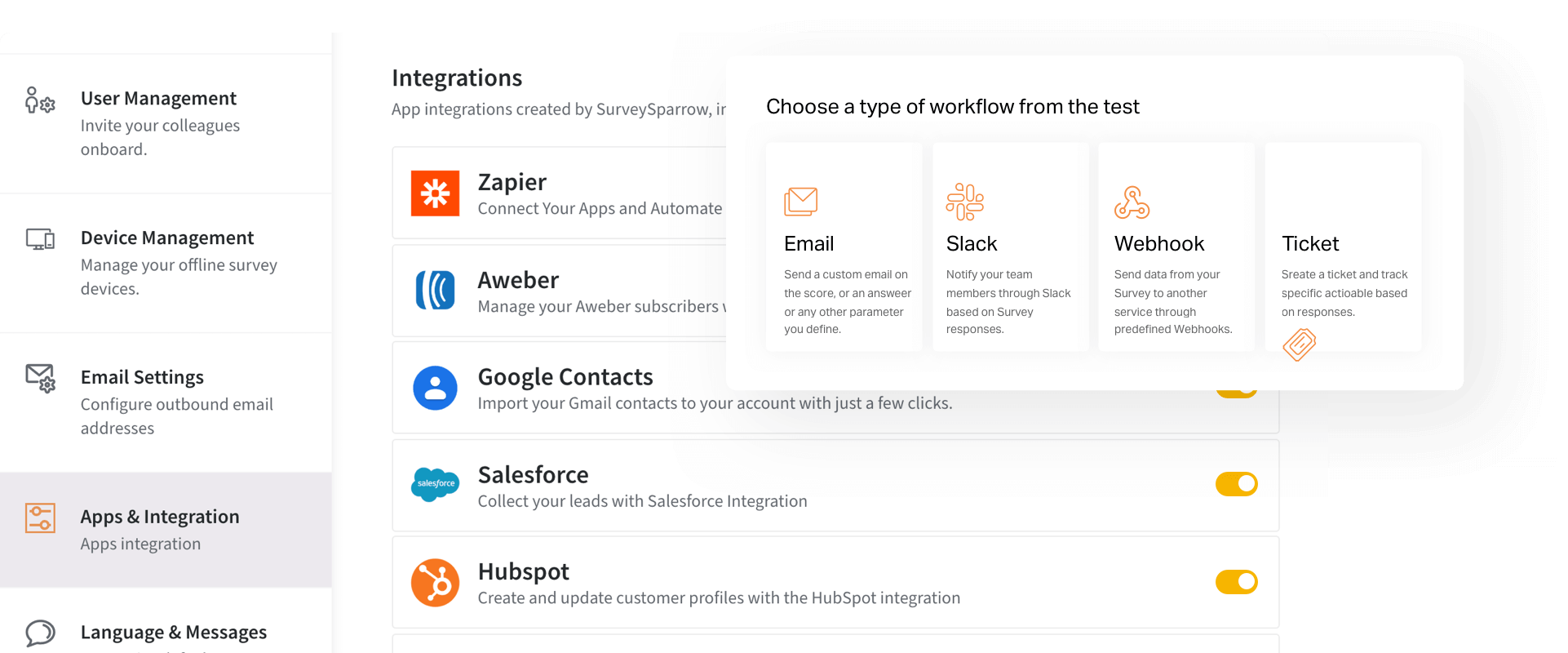 Automate workflows with webhooks, API, and native integrations.