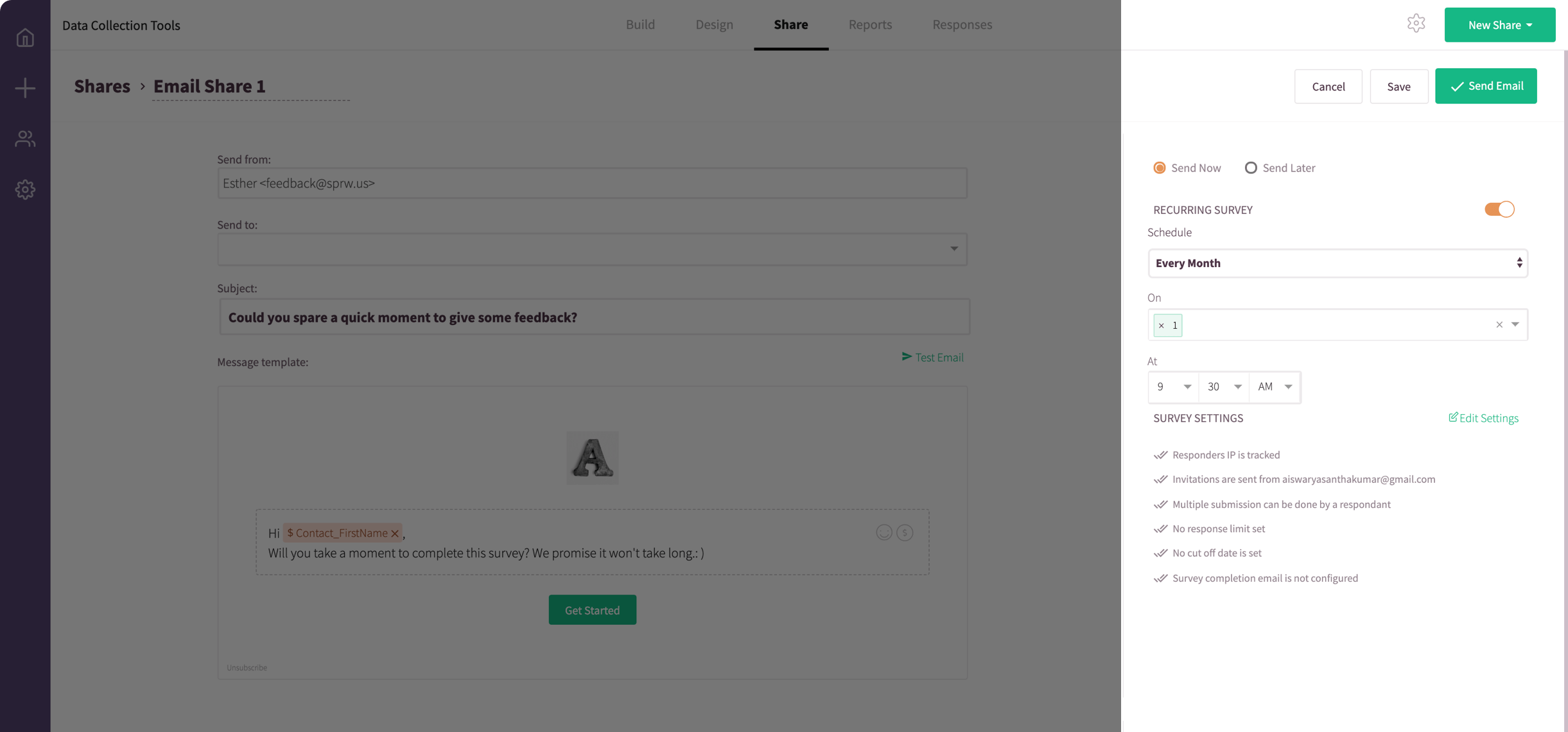 Schedule and send out pulse surveys automatically using recurring survey feature.